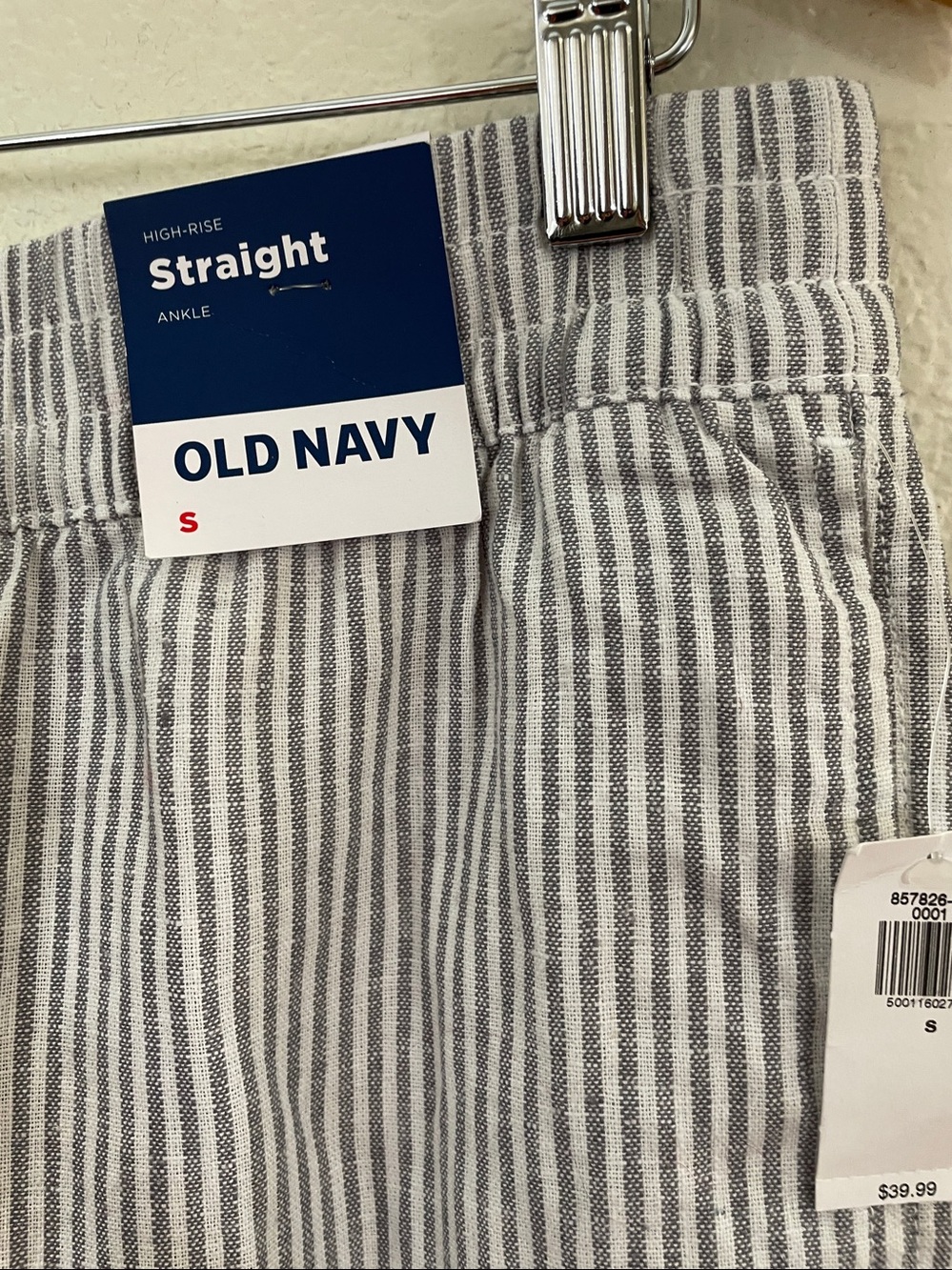 Old Navy NWT Gray & White Pinstripe Straight Chinos linen blend S 29x38 - Picture 2 of 6